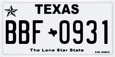 TX license plate BBF0931