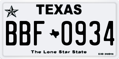 TX license plate BBF0934