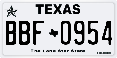 TX license plate BBF0954