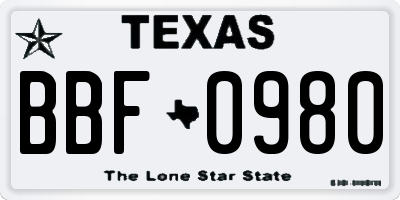 TX license plate BBF0980