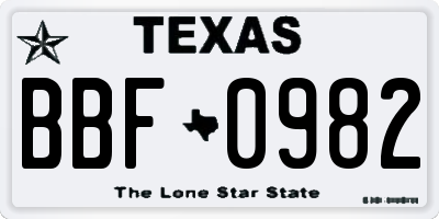 TX license plate BBF0982