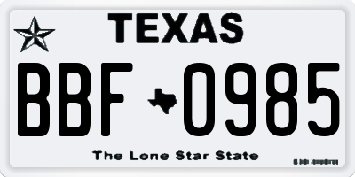 TX license plate BBF0985