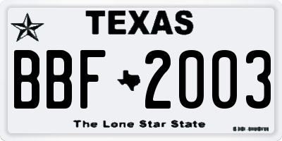 TX license plate BBF2003