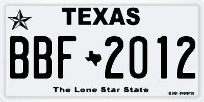 TX license plate BBF2012