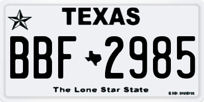 TX license plate BBF2985