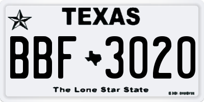 TX license plate BBF3020