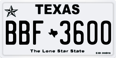 TX license plate BBF3600