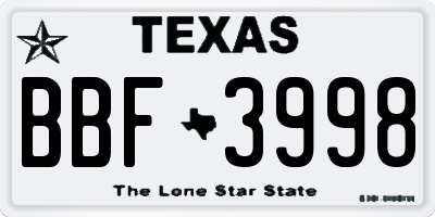 TX license plate BBF3998