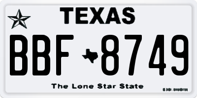 TX license plate BBF8749