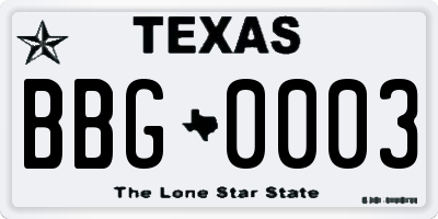TX license plate BBG0003