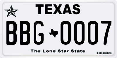 TX license plate BBG0007