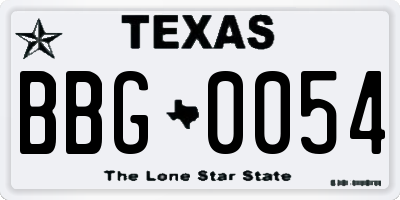 TX license plate BBG0054