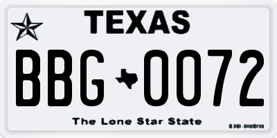 TX license plate BBG0072