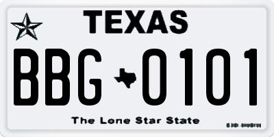 TX license plate BBG0101