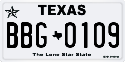 TX license plate BBG0109