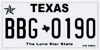 TX license plate BBG0190