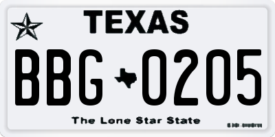 TX license plate BBG0205