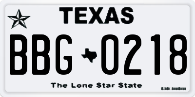TX license plate BBG0218