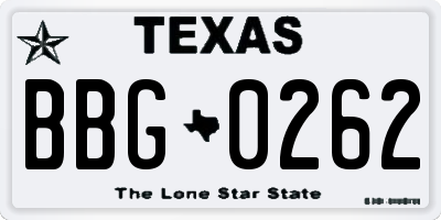 TX license plate BBG0262