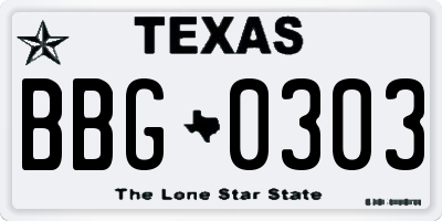 TX license plate BBG0303