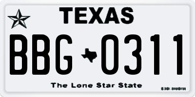 TX license plate BBG0311