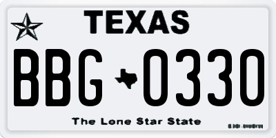 TX license plate BBG0330