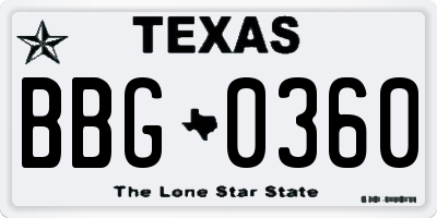 TX license plate BBG0360