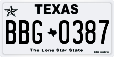 TX license plate BBG0387