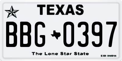 TX license plate BBG0397