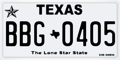 TX license plate BBG0405