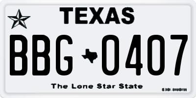 TX license plate BBG0407