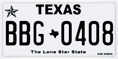 TX license plate BBG0408