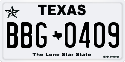 TX license plate BBG0409