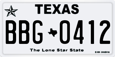 TX license plate BBG0412