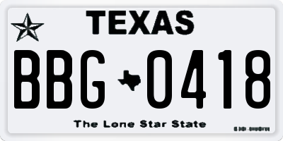 TX license plate BBG0418