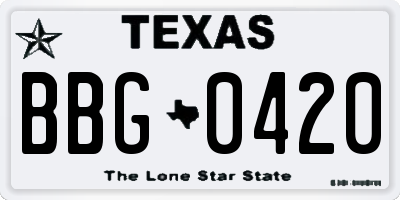 TX license plate BBG0420