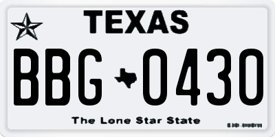 TX license plate BBG0430