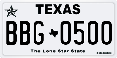 TX license plate BBG0500
