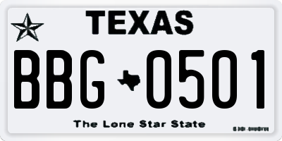 TX license plate BBG0501
