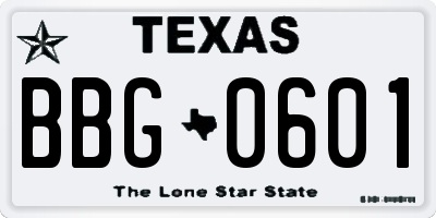 TX license plate BBG0601