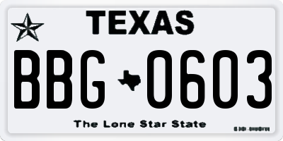 TX license plate BBG0603