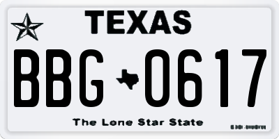 TX license plate BBG0617