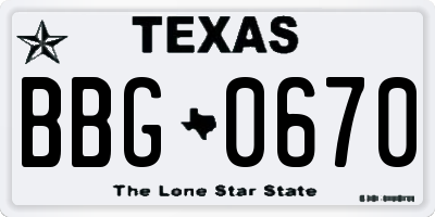 TX license plate BBG0670