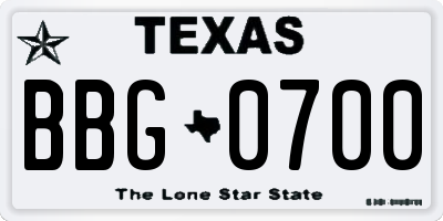 TX license plate BBG0700