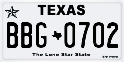 TX license plate BBG0702