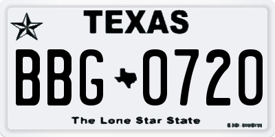 TX license plate BBG0720