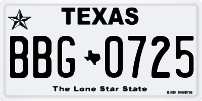 TX license plate BBG0725