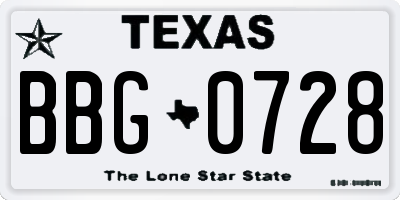 TX license plate BBG0728