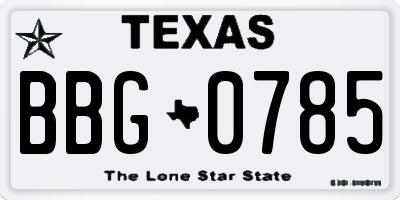 TX license plate BBG0785