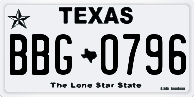 TX license plate BBG0796